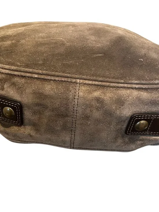 Coach Zoe Large Hobo Taupe Suede Brown Leather Trim Shoulder Bag Slouchy - Picture 4 of 9